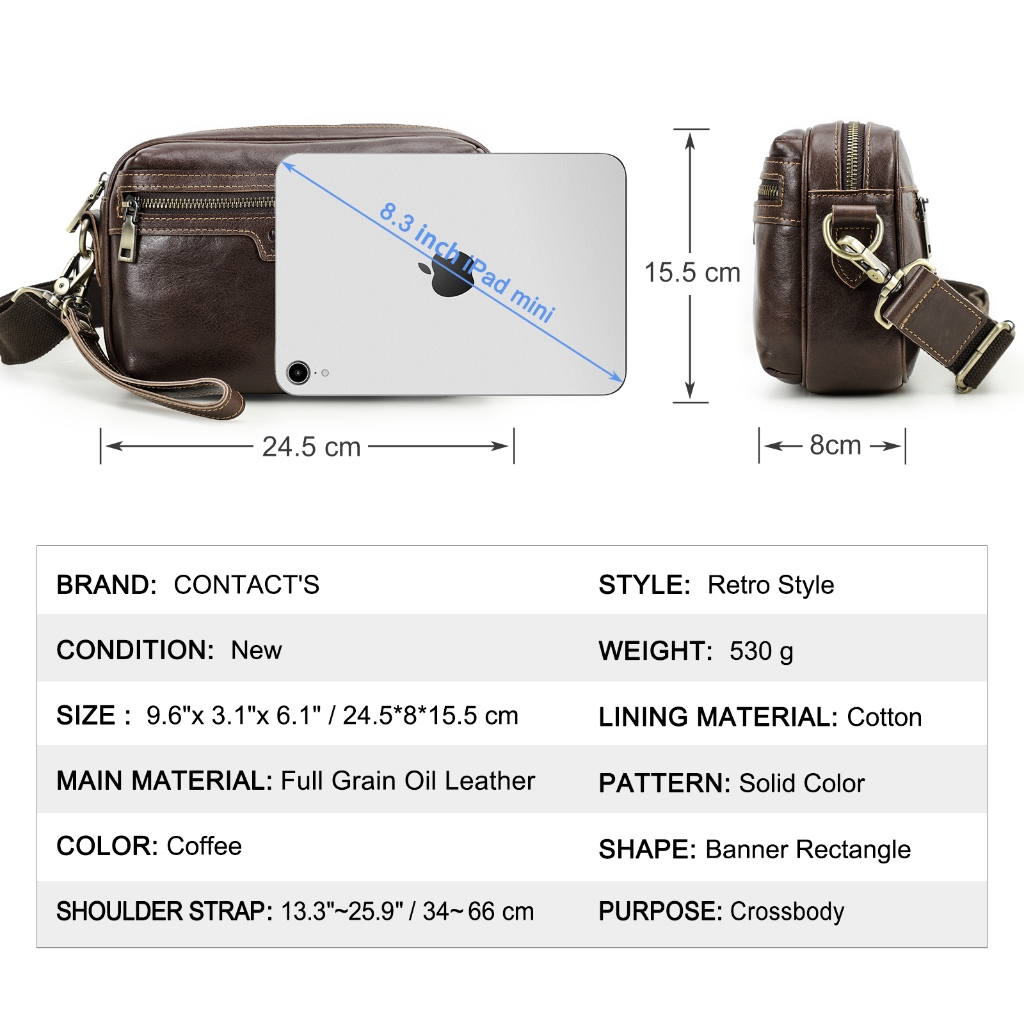 CONTACT'S Túi Đeo Chéo Vai Bằng Da Thật Chất Lượng Cao Phong Cách retro Cho Nam