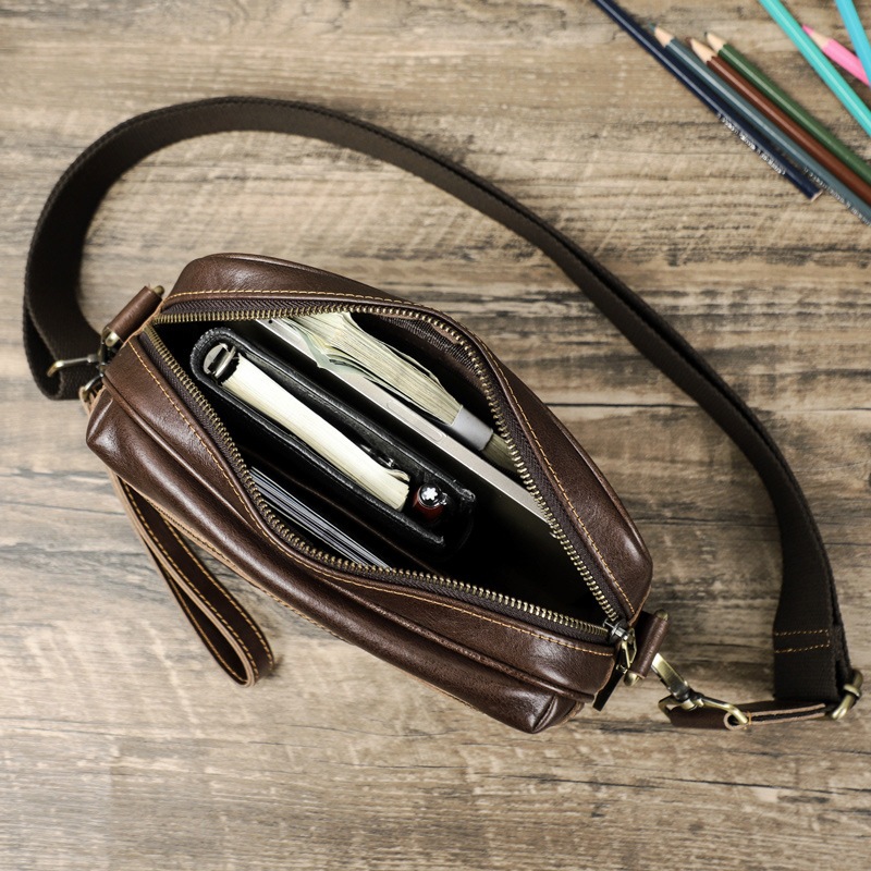 CONTACT'S Túi Đeo Chéo Vai Bằng Da Thật Chất Lượng Cao Phong Cách retro Cho Nam