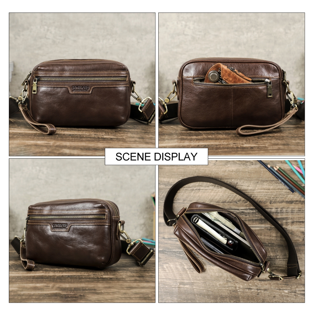 CONTACT'S Túi Đeo Chéo Vai Bằng Da Thật Chất Lượng Cao Phong Cách retro Cho Nam