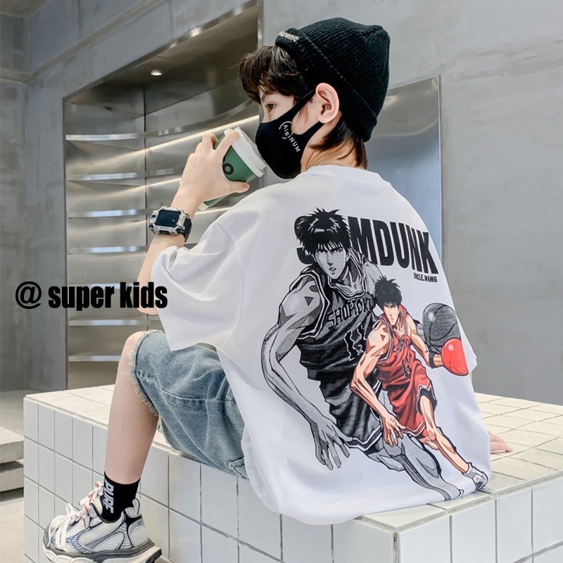 SUPER KIDS Áo Thun Tay Ngắn Chất Liệu Cotton Thời Trang Mùa Hè Cho Bé Trai Trung Niên