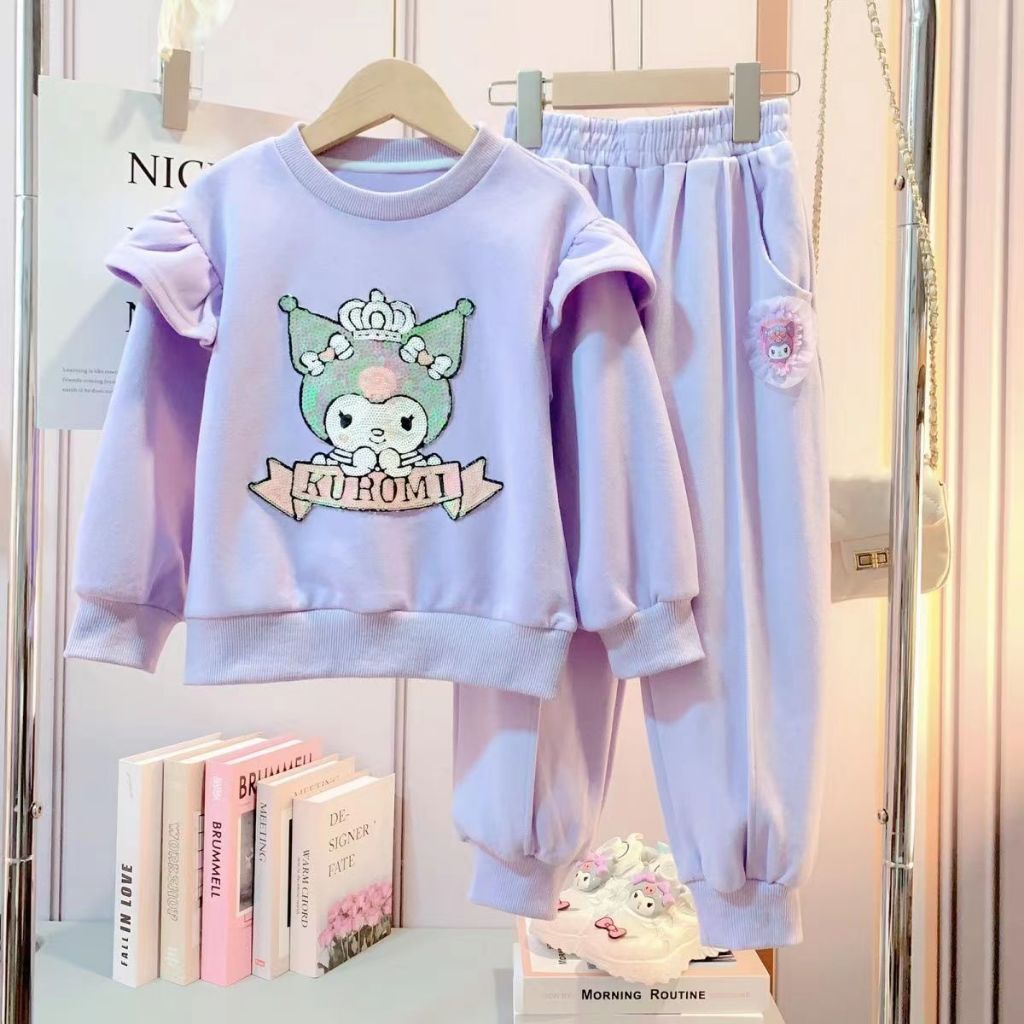 Bộ Quần Áo Màu Tím Họa Tiết Hoạt Hình kuromi Thời Trang 2023 Cho Bé Gái