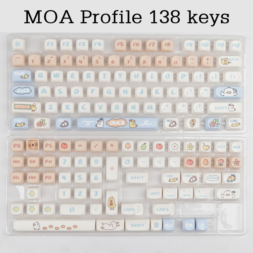 Keycap 138 phím MOA PBT màu nhuộm họa tiết vịt lười dễ thương