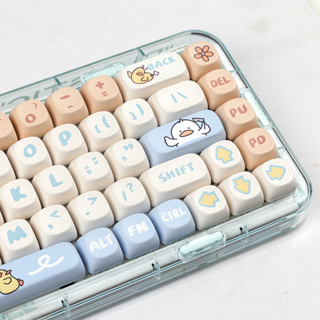 Keycap 138 phím MOA PBT màu nhuộm họa tiết vịt lười dễ thương