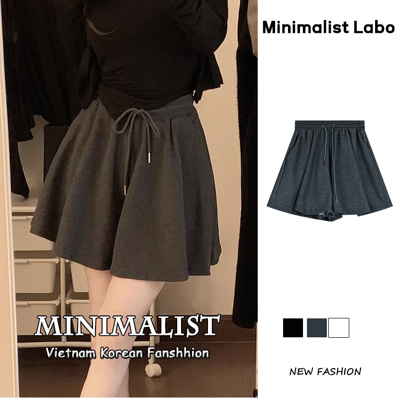 Minimalist Labo Quần Short Thể Thao Ống Rộng Lưng Thun Giả Váy Thời Trang Mùa Hè Cho Nữ
