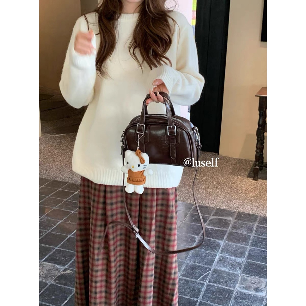 Túi Đeo Chéo Màu Đen Đơn Giản Phong Cách retro Hàn Quốc Cho forever lengrui