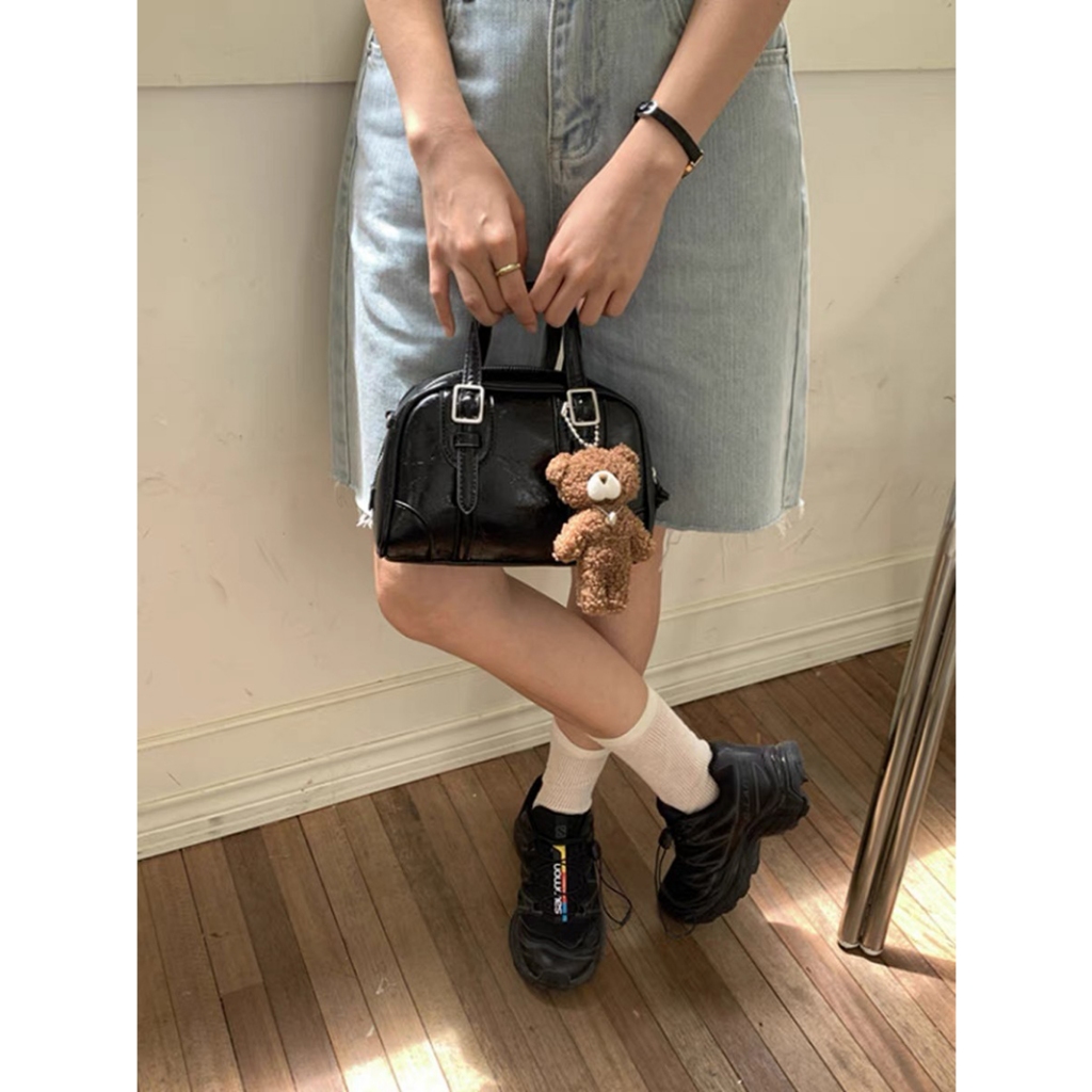 Túi Đeo Chéo Màu Đen Đơn Giản Phong Cách retro Hàn Quốc Cho forever lengrui