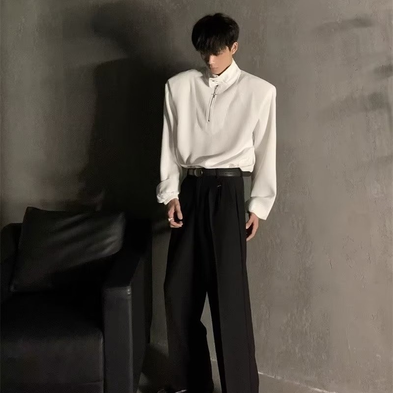 Youtang Áo Sweater Cổ Polo Có Khóa Kim Loại Nửa Hình Waffle Phong Cách Mỹ Cho Nam