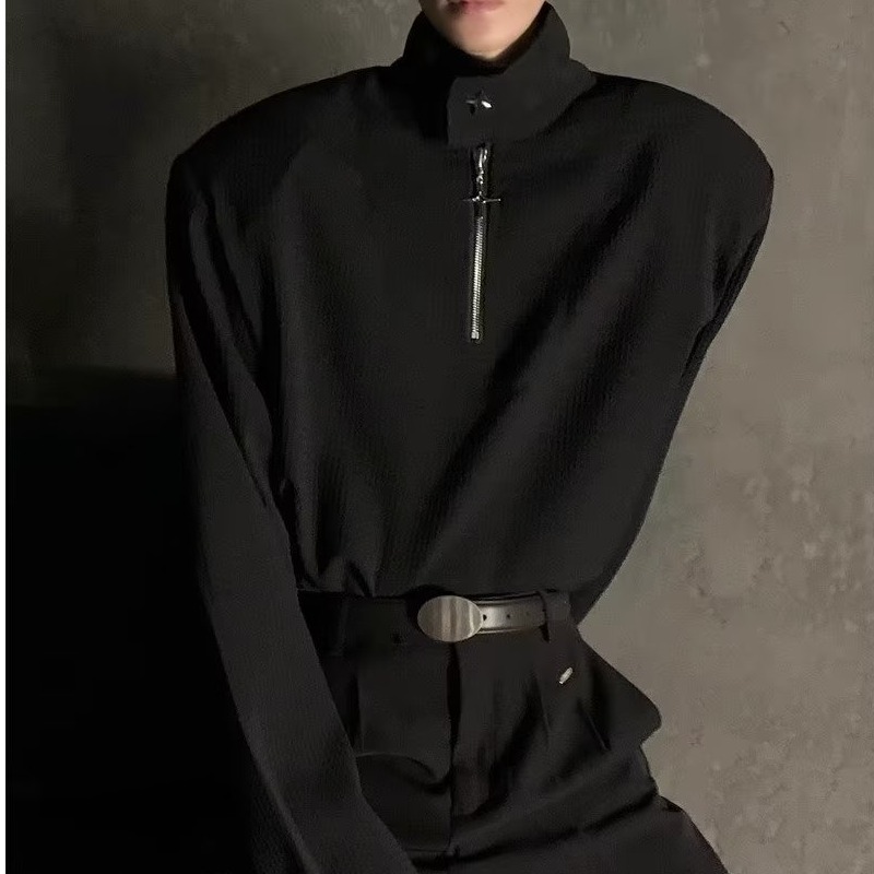 Youtang Áo Sweater Cổ Polo Có Khóa Kim Loại Nửa Hình Waffle Phong Cách Mỹ Cho Nam