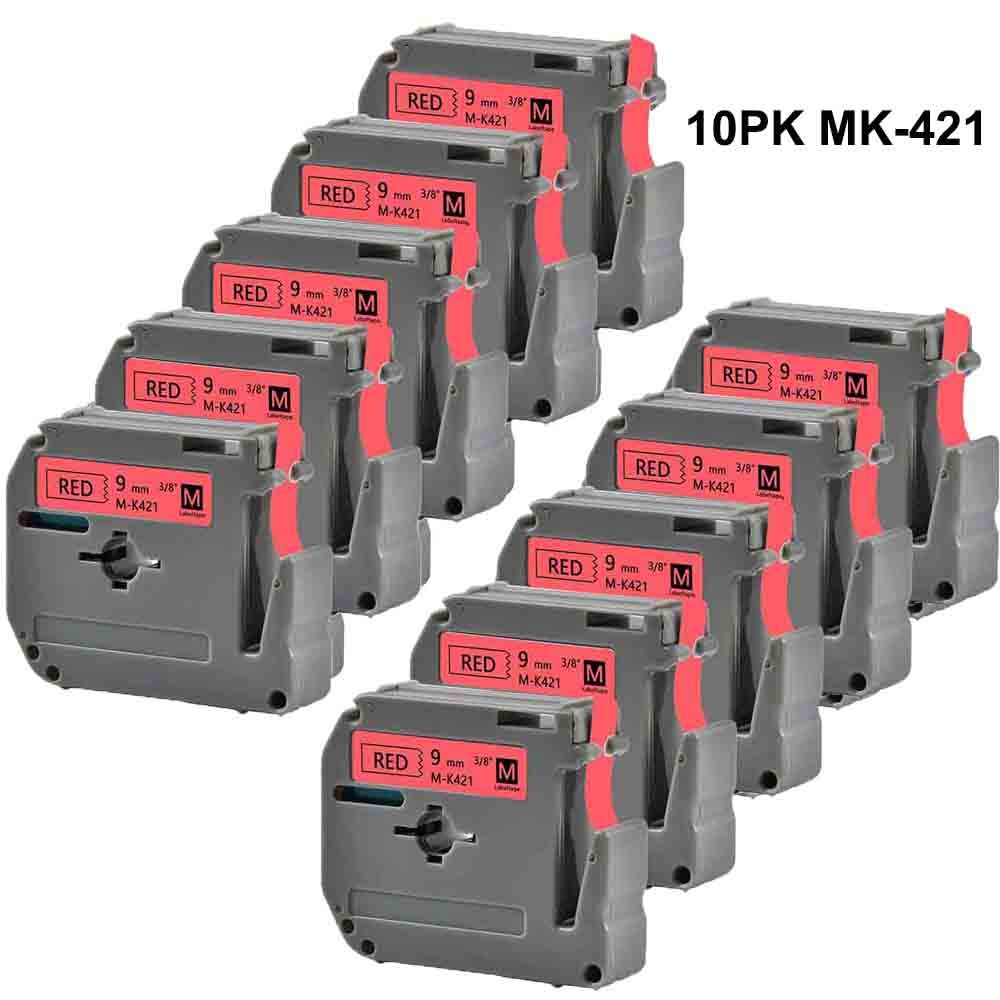 10 Gói 9mm * 8m Cho Brother p-touch MK421 M-K421 MK-421 Băng Nhãn Đen Trên Đỏ PT-65 PT-70 PT-80 PT-8