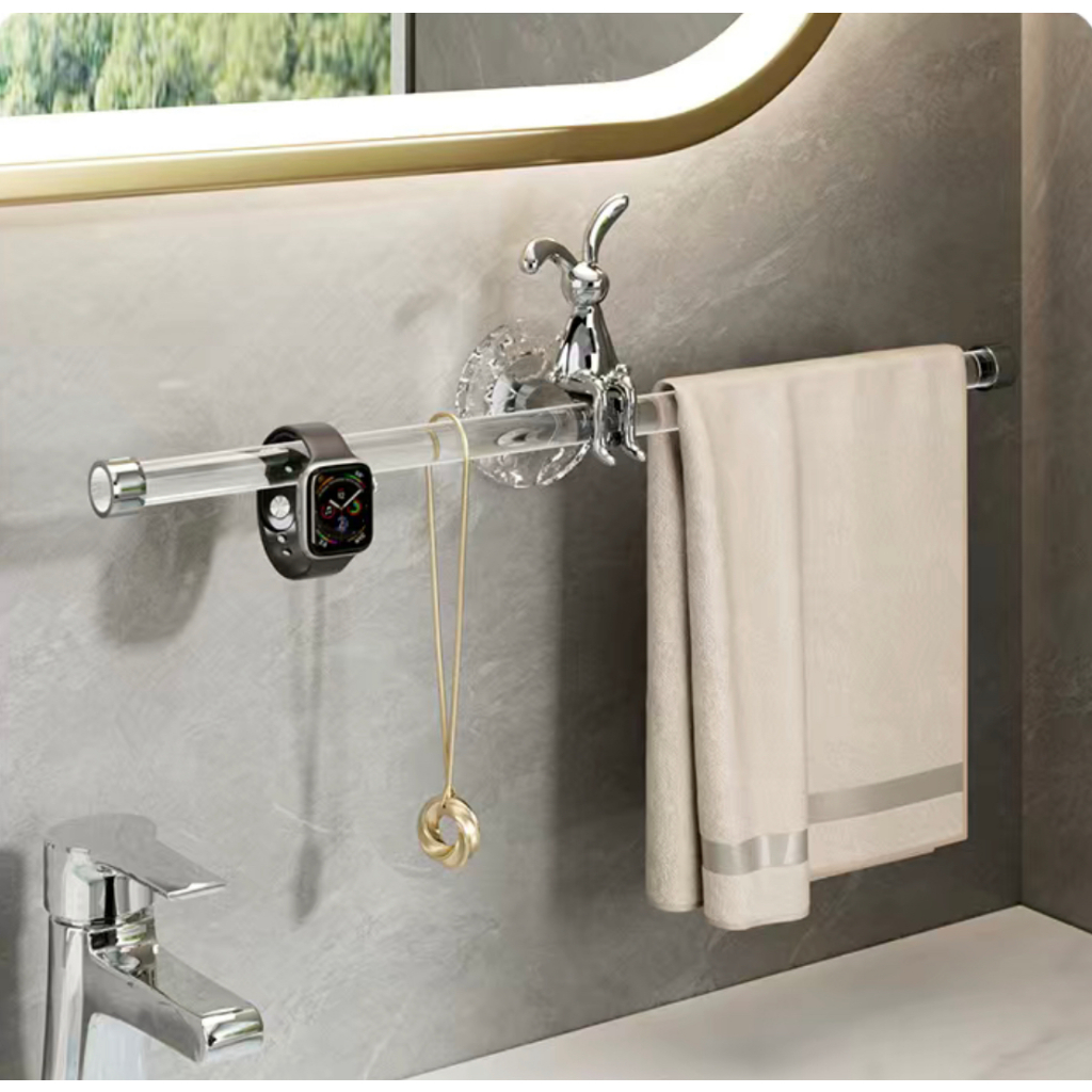 Giá Treo Khăn Tắm acrylic Gắn tường Sang Trọng Tặng Thỏ Trang Trí