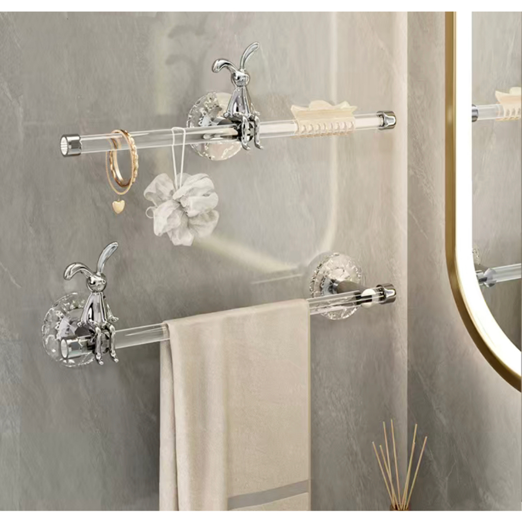 Giá Treo Khăn Tắm acrylic Gắn tường Sang Trọng Tặng Thỏ Trang Trí