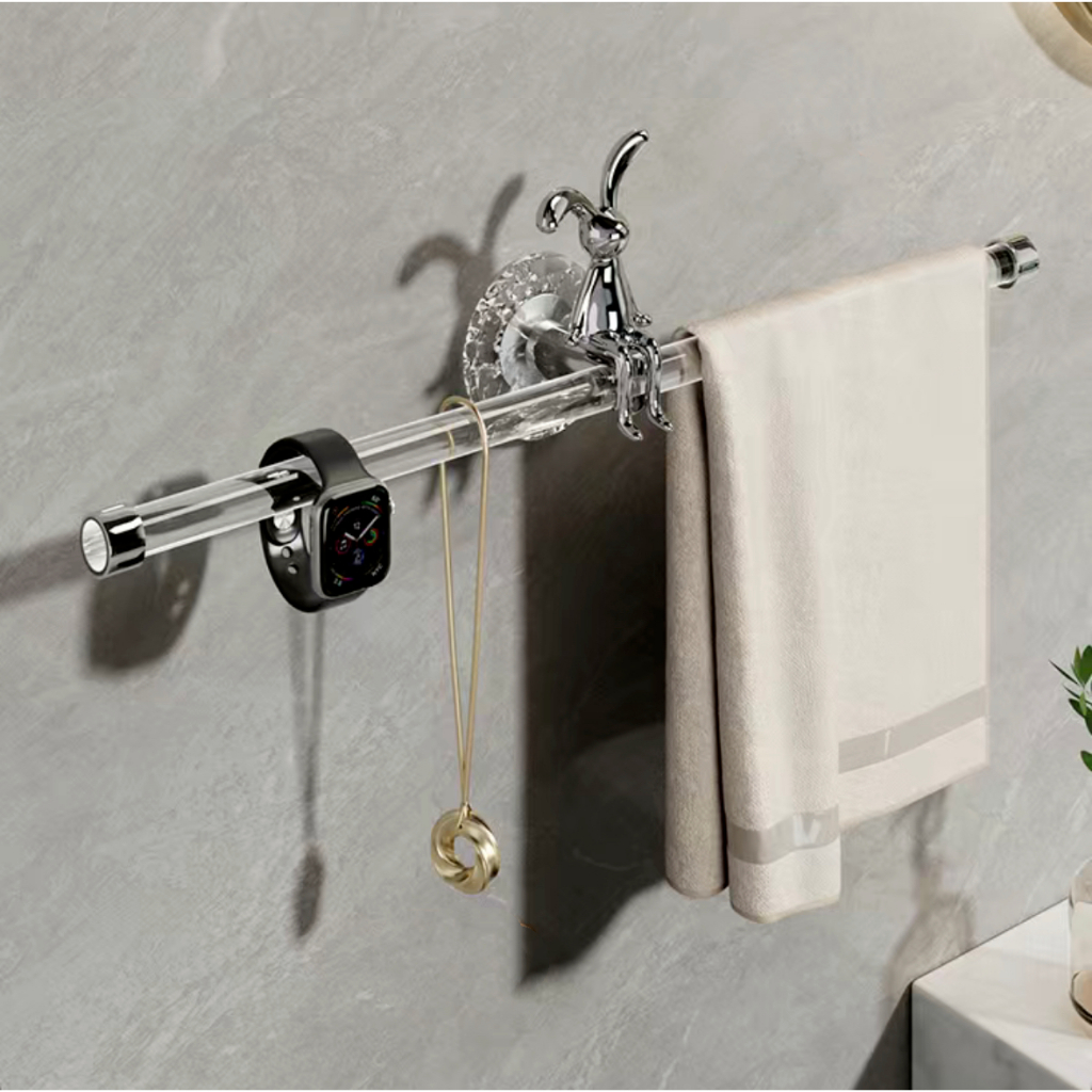 Giá Treo Khăn Tắm acrylic Gắn tường Sang Trọng Tặng Thỏ Trang Trí