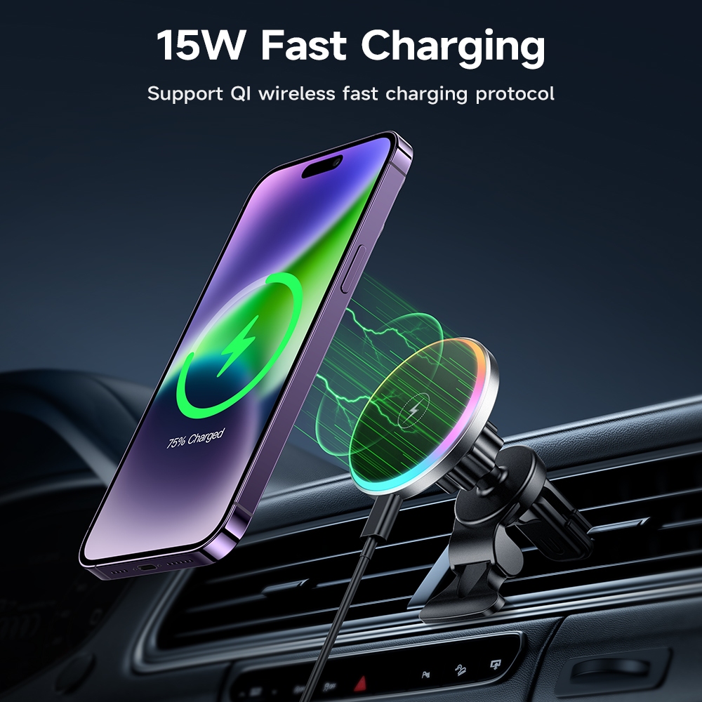 Giá đỡ điện thoại kiêm sạc nhanh HOCO.không dây 15W gắn lỗ thông gió xe ô tô