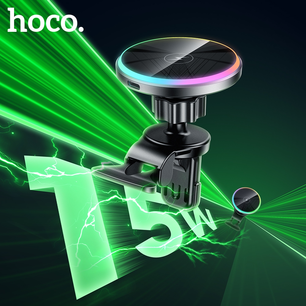 Giá đỡ điện thoại kiêm sạc nhanh HOCO.không dây 15W gắn lỗ thông gió xe ô tô