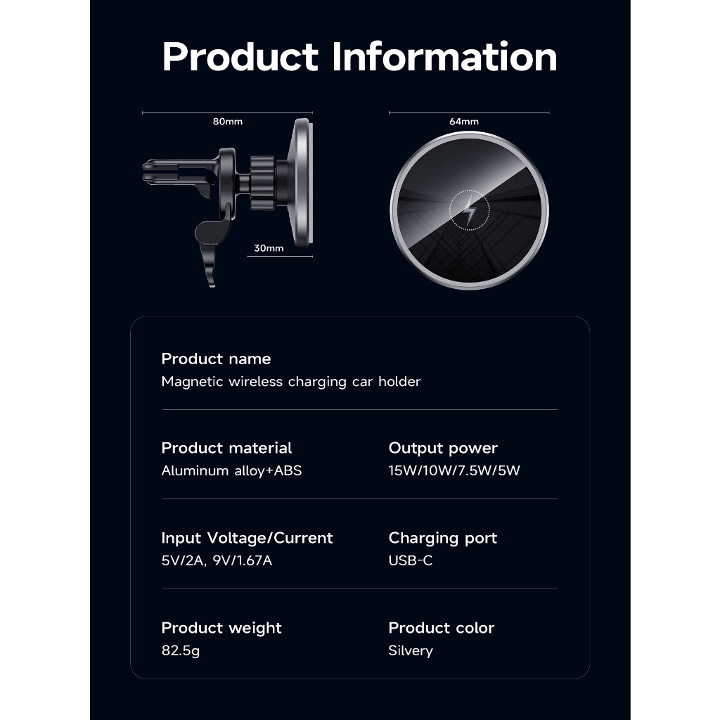 Giá đỡ điện thoại kiêm sạc nhanh HOCO.không dây 15W gắn lỗ thông gió xe ô tô