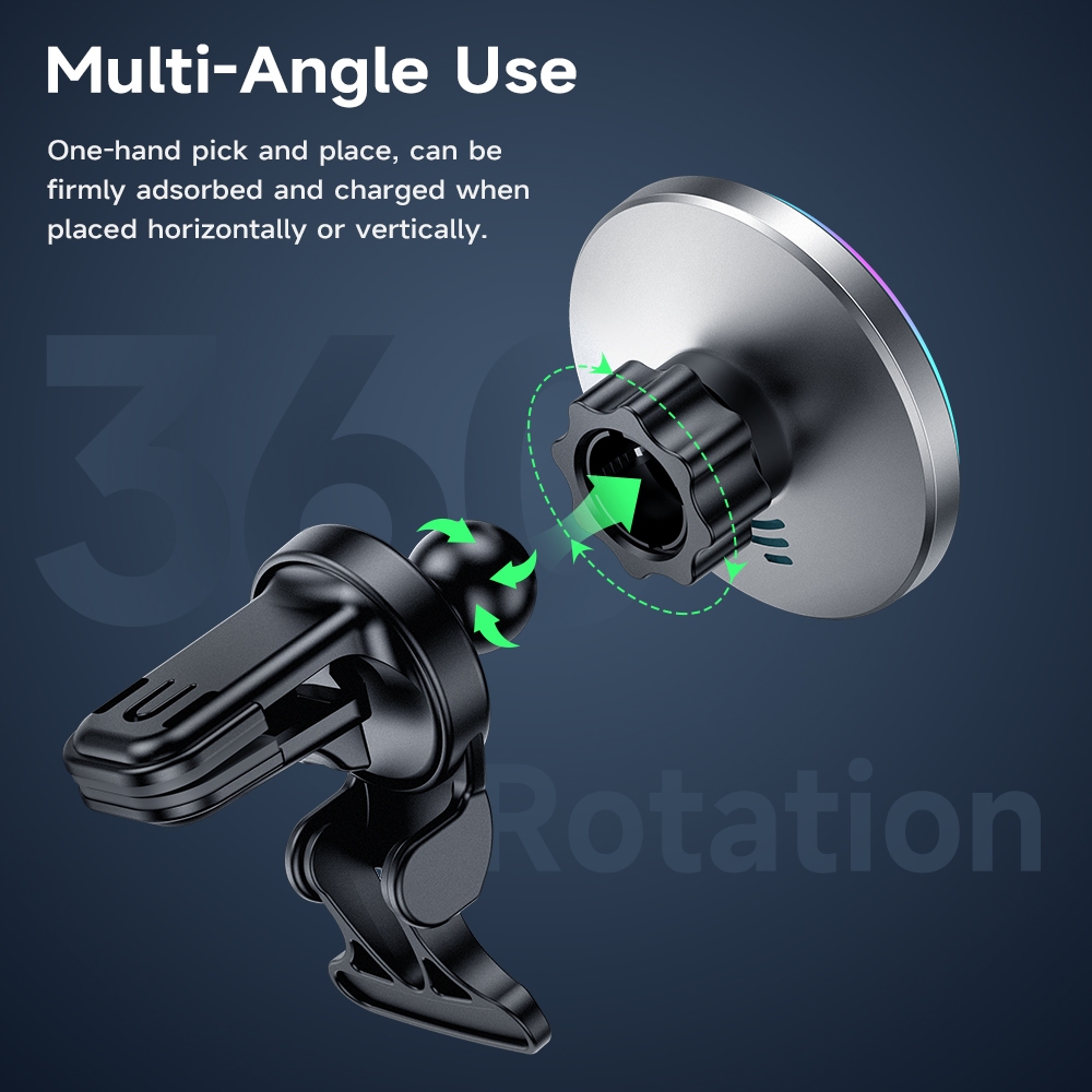 Giá đỡ điện thoại kiêm sạc nhanh HOCO.không dây 15W gắn lỗ thông gió xe ô tô