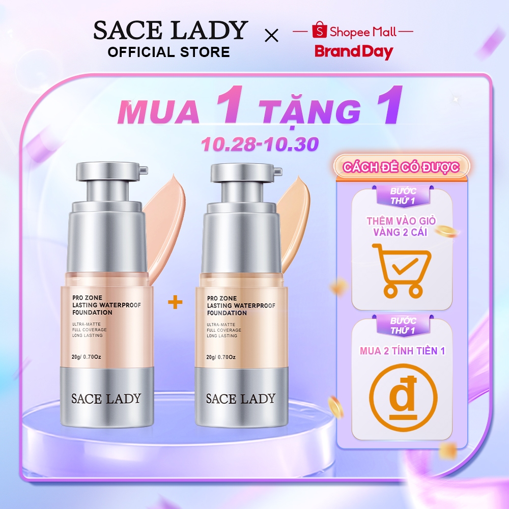 Kem nền che phủ khuyết điểm dạng lỏng SACE LADY kiềm dầu chống thấm nước tạo hiệu ứng mịn lì trang điểm cho mặt 20g