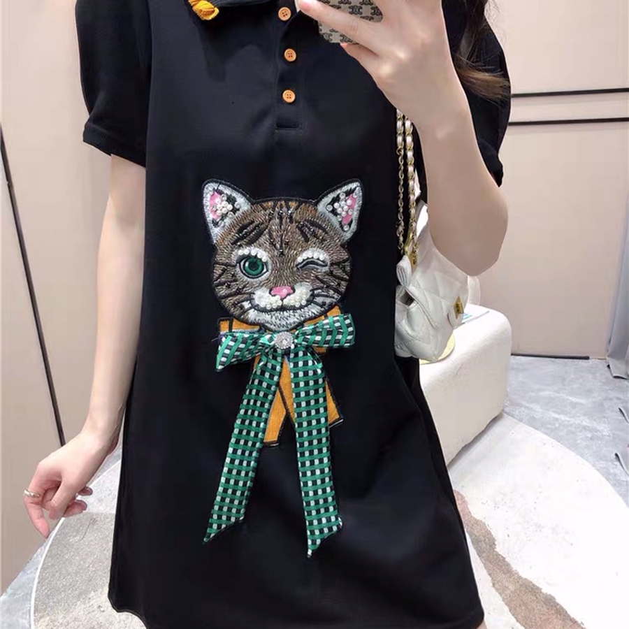 1 Miếng Vá Quần Áo Hình Mèo Đeo Nơ Màu Xanh Lá Kích Thước 7 * 17cm