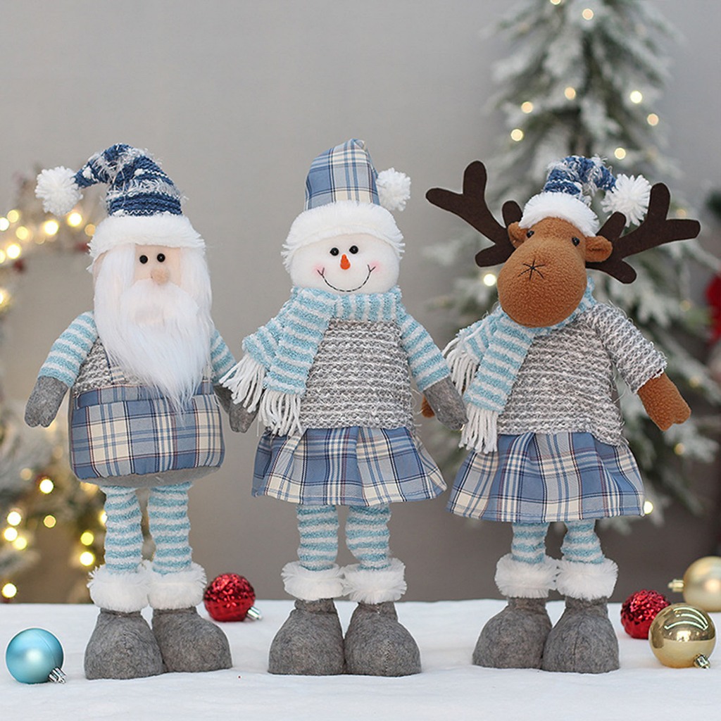 Búp Bê Vải Giáng Sinh Có Thể Thu Vào Màu Xanh Dương Hình Ông Già Noel / Người Tuyết / Nai Sừng Tấm Trang Trí