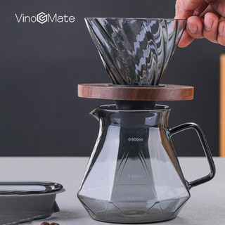 Bình đựng cà phê thủy tinh giá đỡ phễu bằng gỗ tròn bình pha cà phê bằng giấy lọc dung tích/coffee filter cup sharing pot set/手冲咖啡壶套装滤杯+分享壶