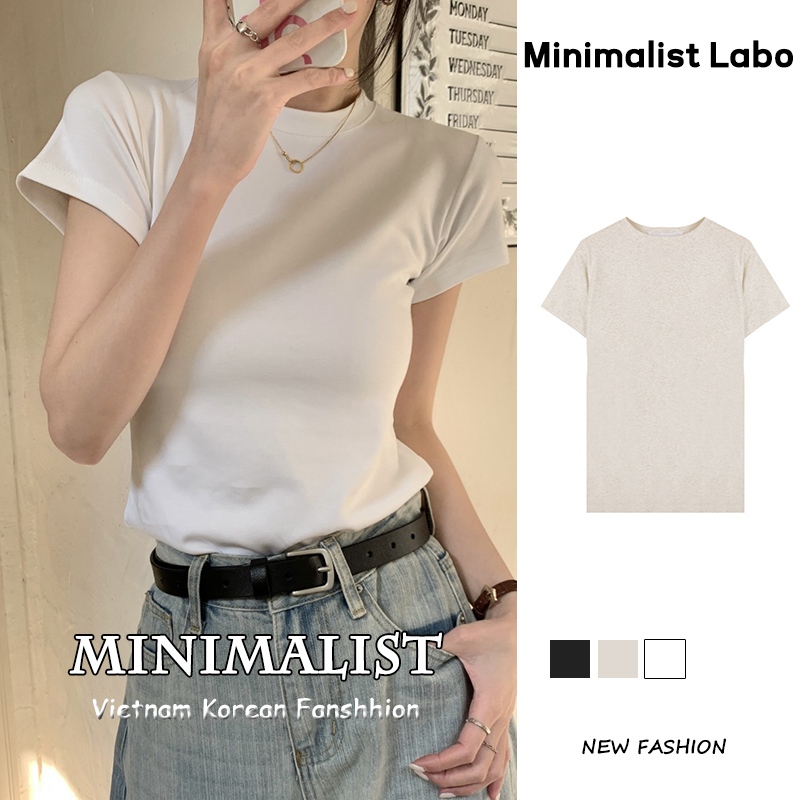 Minimalist Labo Áo Thun Tay Ngắn Hở Vai Màu Trắng Thời Trang Mùa Hè 2023 Dành Cho Nữ