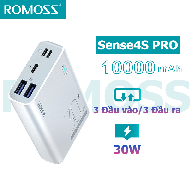 Sạc dự phòng hai chiều type C ROMOSS sense 4s pro 30w 10000 mah 3 đầu vào 3 đầu ra
