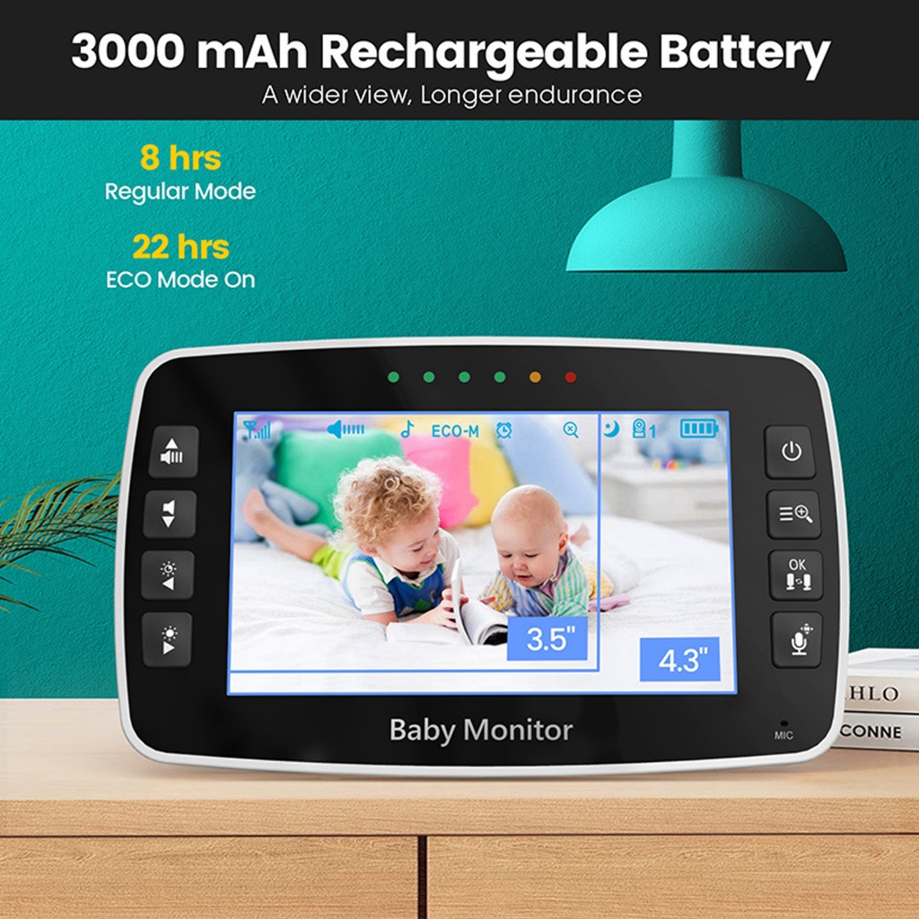 TinyLand Video 4.3Inch Baby Monitor Màn hình IPS không dây 2X Hiển thị nhiệt độ Tầm nhìn ban đêm 2 chiều Camera giữ trẻ 100‑240V cmman