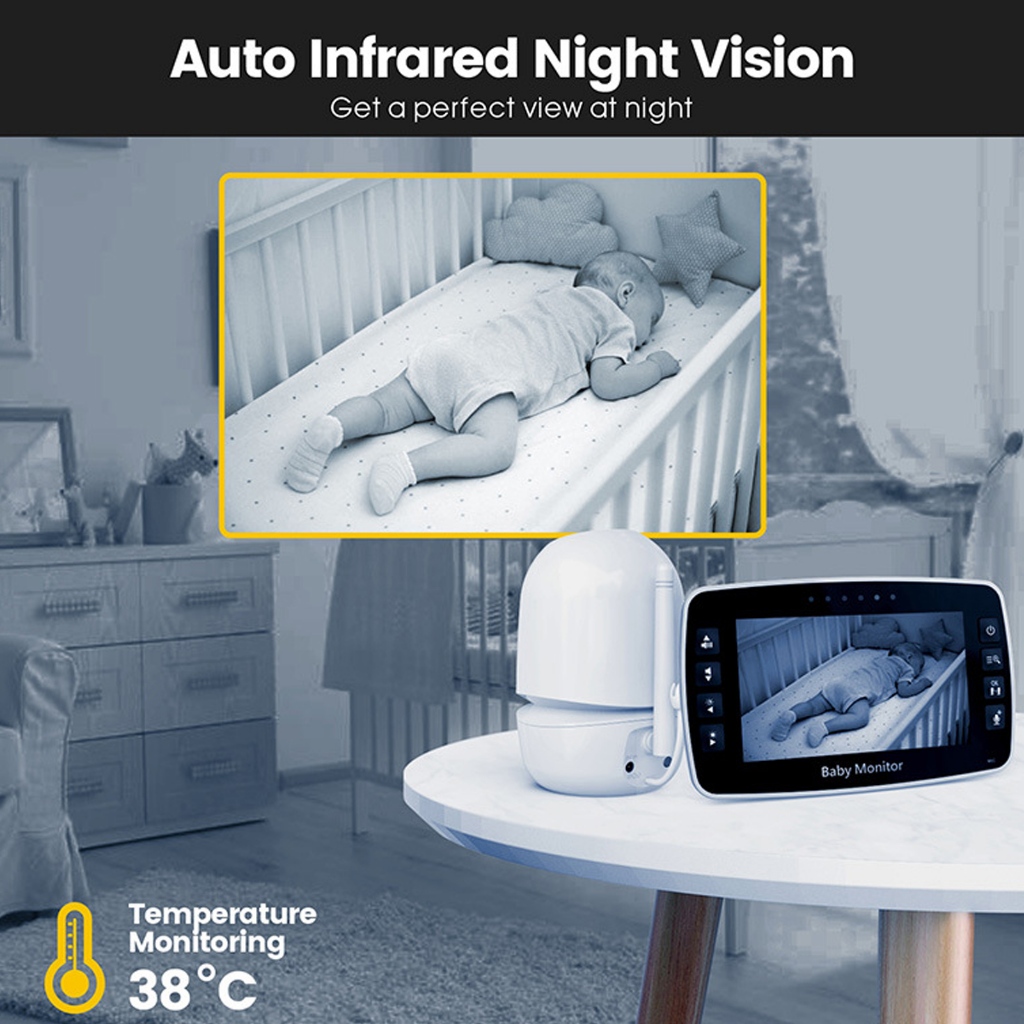 TinyLand Video 4.3Inch Baby Monitor Màn hình IPS không dây 2X Hiển thị nhiệt độ Tầm nhìn ban đêm 2 chiều Camera giữ trẻ 100‑240V cmman