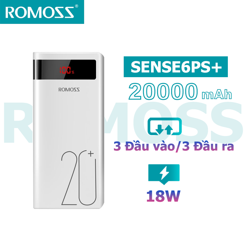 Sạc dự phòng ROMOSS Sense 6ps+ 20000mAh 22.5W QC 3.0 PD sạc nhanh