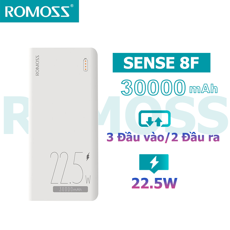 Sạc dự phòng ROMOSS Sense 8F 30000mAh type c 22.5w PD siêu nhanh