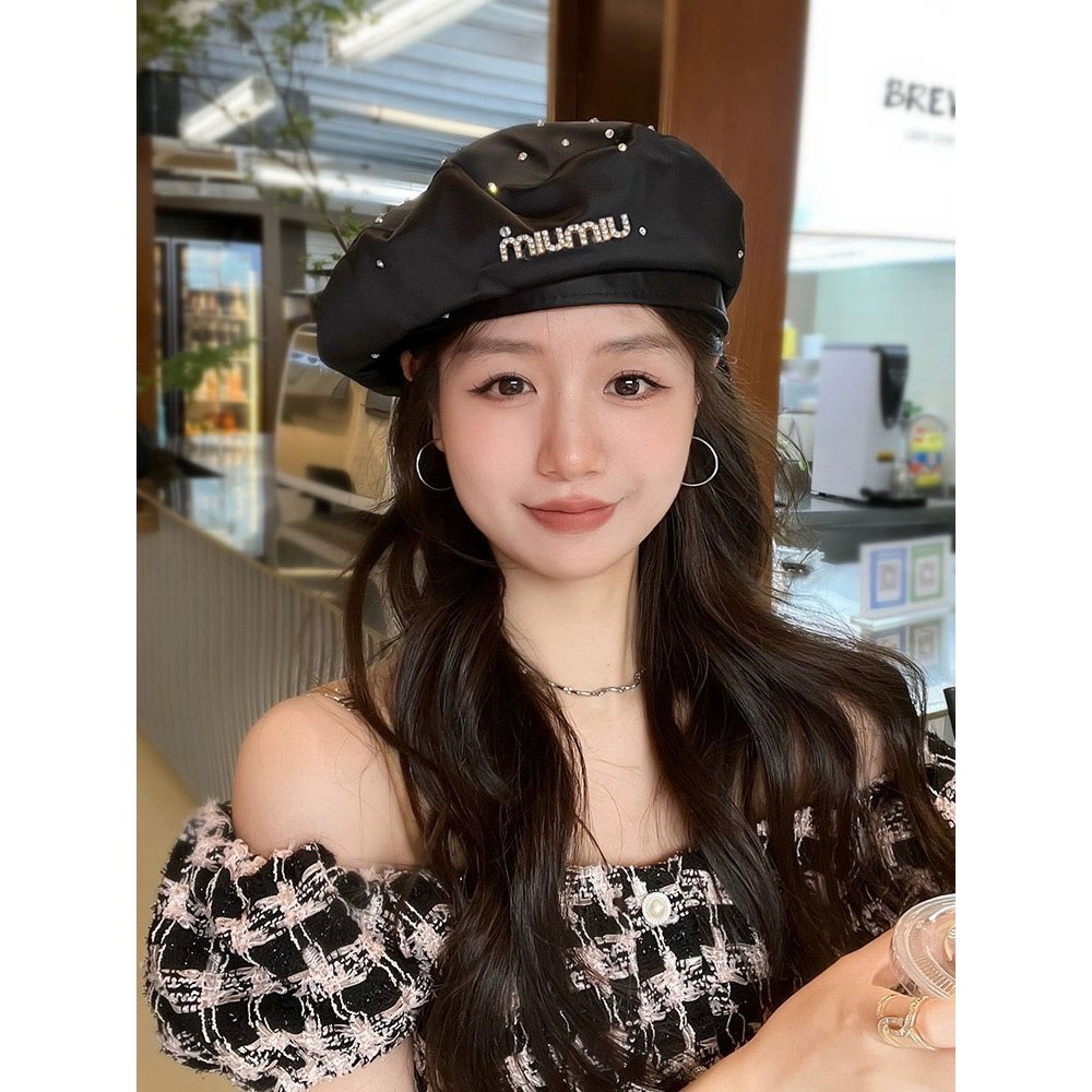 Mũ beret Màu Đen Đính Đá Phong Cách Thời Trang Hàn Quốc Cho Nữ