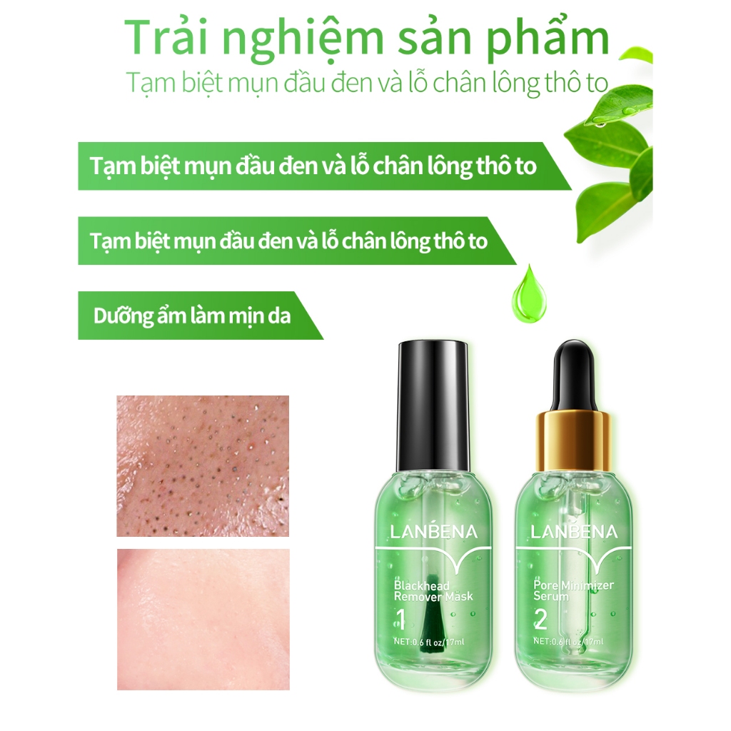 Mặt Nạ Tẩy Mụn Đầu Đen Chuyên Nghiệp Lanbena Serum Dưỡng Ẩm Se Khít Lỗ Chân Lông Cân Bằng Chăm Sóc Da (Bước 1 & Bước 2)