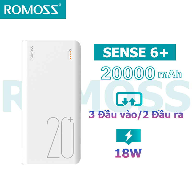 Sạc dự phòng ROMOSS Sense 6+ 20000mAh 20W QC 3.0 PD sạc siêu nhanh