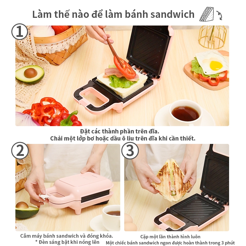 Inssa Máy làm bánh mì sandwich máy làm bánh thức ăn nhẹ đa chức năng nhanh gọn tiện
