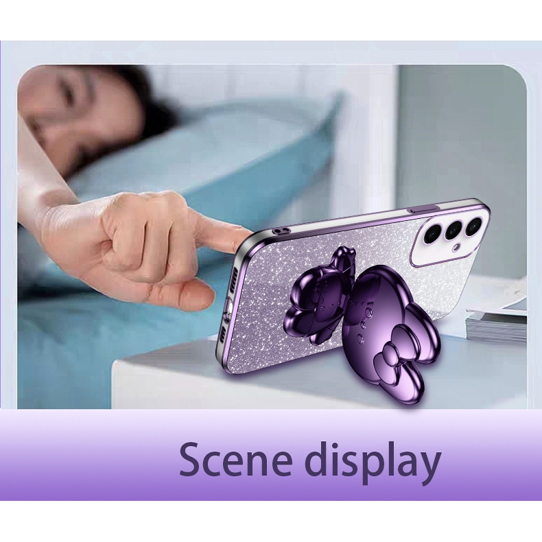 Ôp Điện Thoại Silicon Dẻo Tráng Gương Kèm Giá Đỡ Hình Thỏ Cho samsung galaxy s23 s22 s21 ultra s23 fe s22 s21 plus s23fe Ốp