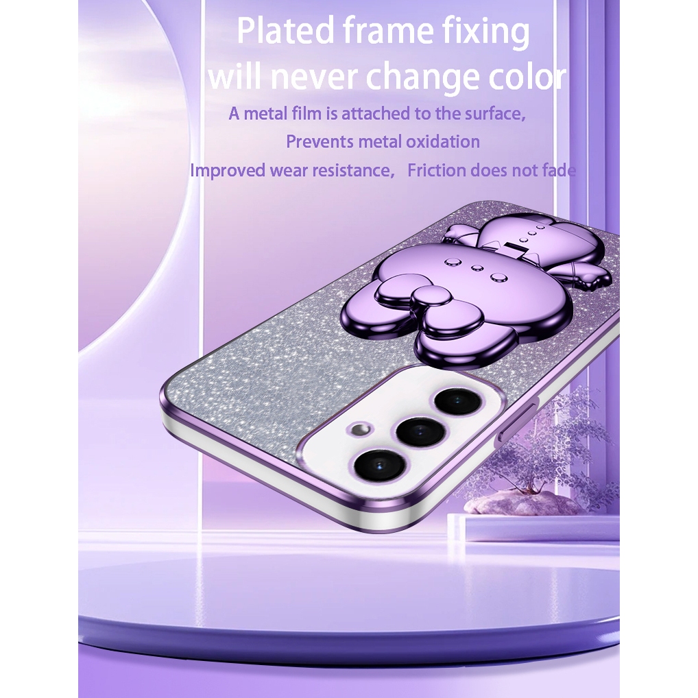 Ôp Điện Thoại Silicon Dẻo Tráng Gương Kèm Giá Đỡ Hình Thỏ Cho samsung galaxy s23 s22 s21 ultra s23 fe s22 s21 plus s23fe Ốp