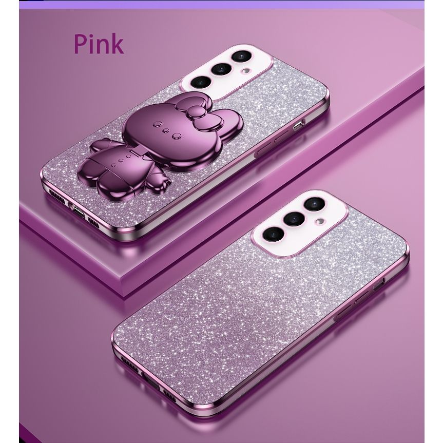 Ôp Điện Thoại Silicon Dẻo Tráng Gương Kèm Giá Đỡ Hình Thỏ Cho samsung galaxy s23 s22 s21 ultra s23 fe s22 s21 plus s23fe Ốp