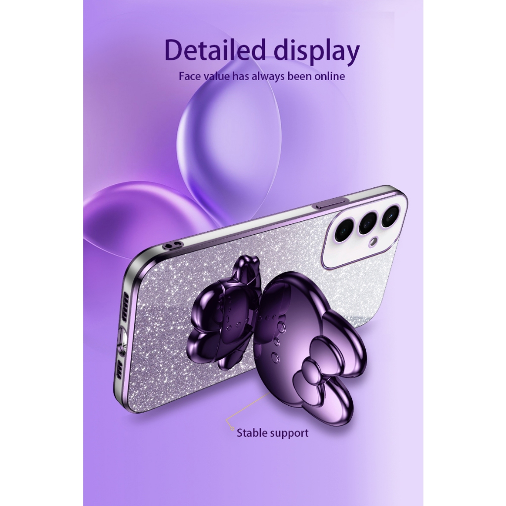 Ôp Điện Thoại Silicon Dẻo Tráng Gương Kèm Giá Đỡ Hình Thỏ Cho samsung galaxy s23 s22 s21 ultra s23 fe s22 s21 plus s23fe Ốp