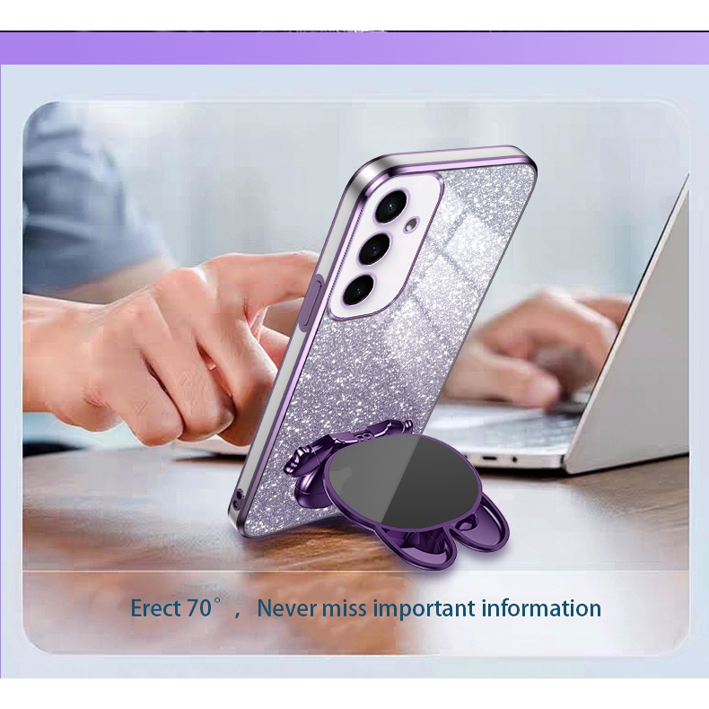 Ôp Điện Thoại Silicon Dẻo Tráng Gương Kèm Giá Đỡ Hình Thỏ Cho samsung galaxy s23 s22 s21 ultra s23 fe s22 s21 plus s23fe Ốp