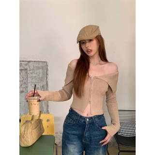 🍓OFF SHOULDER TOP DESIGNED LONG SLEEVE KNIT SWEATER