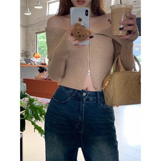 🍓OFF SHOULDER TOP DESIGNED LONG SLEEVE KNIT SWEATER