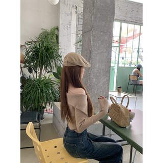 🍓OFF SHOULDER TOP DESIGNED LONG SLEEVE KNIT SWEATER