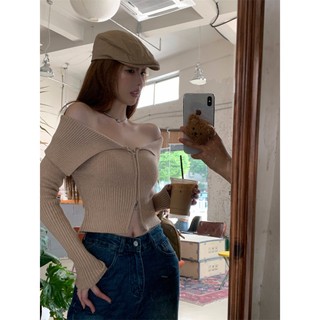 🍓OFF SHOULDER TOP DESIGNED LONG SLEEVE KNIT SWEATER