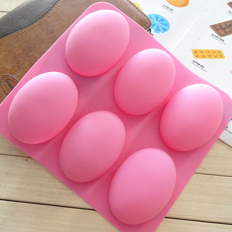 Khuôn Silicone 6 Ngăn Tạo Hình Oval 3D Làm Bánh