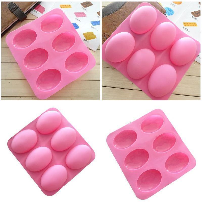 Khuôn Silicone 6 Ngăn Tạo Hình Oval 3D Làm Bánh