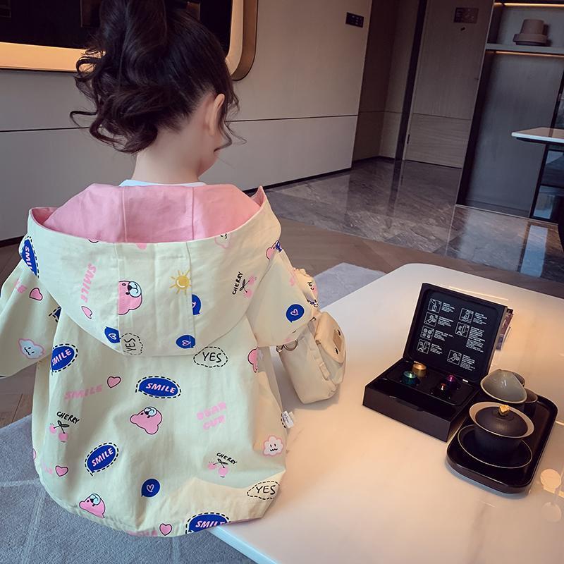Áo Khoác Hai Mặt Chống Gió Có Khóa Kéo In Hoạt Hình Thời Trang Mùa Thu Cho Bé Gái