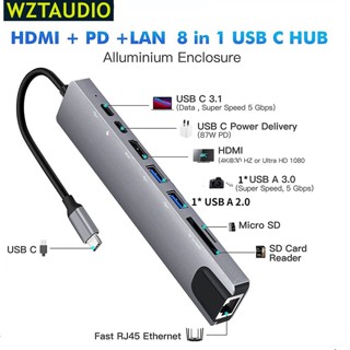 Bộ Chuyển Đổi usb c hub 8 Trong 1 type c 3.1 Sang 4k hdmi rj45 100m Đầu Đọc Thẻ sd / tf Cho macbook laptop