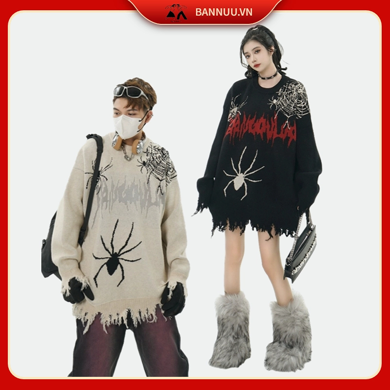 Mới Áo sweater Dệt Kim Cổ Tròn Dáng Rộng áo len Phong Cách hip hop Mỹ Thời Trang Cho Nam Và Nữ