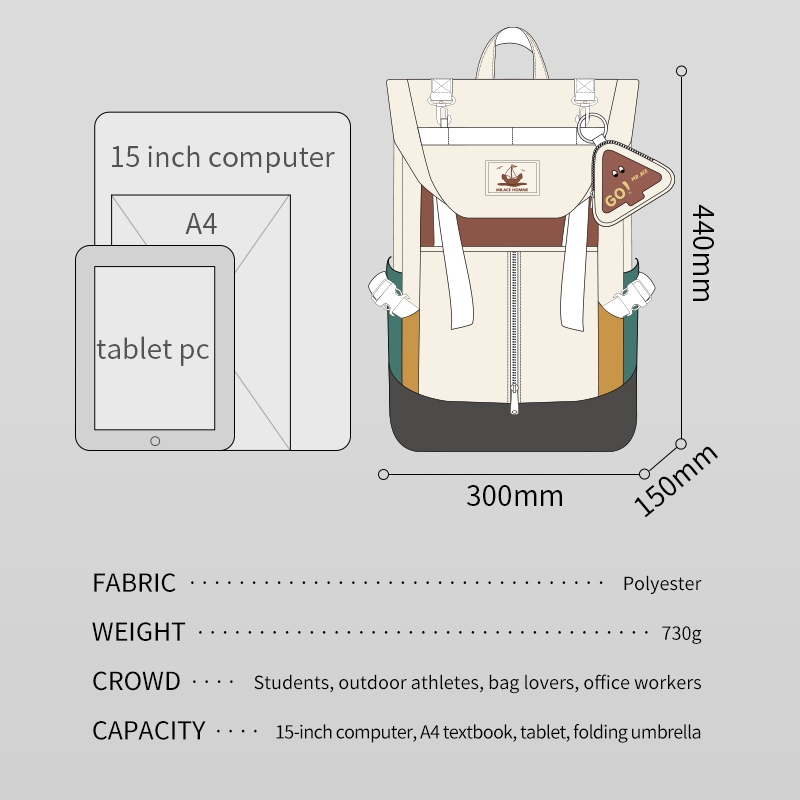 Mracehomme Balo Đi Học Đựng laptop 15 inch Chống Thấm Nước Tiện Dụng Cho Nữ