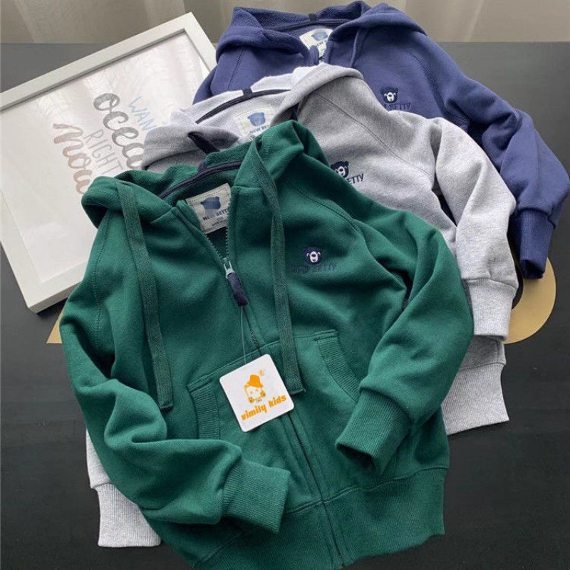 Áo Khoác Hoodie cotton Phối Khóa Kéo Thời Trang Cho Bé Trai 3-10 Tuổi
